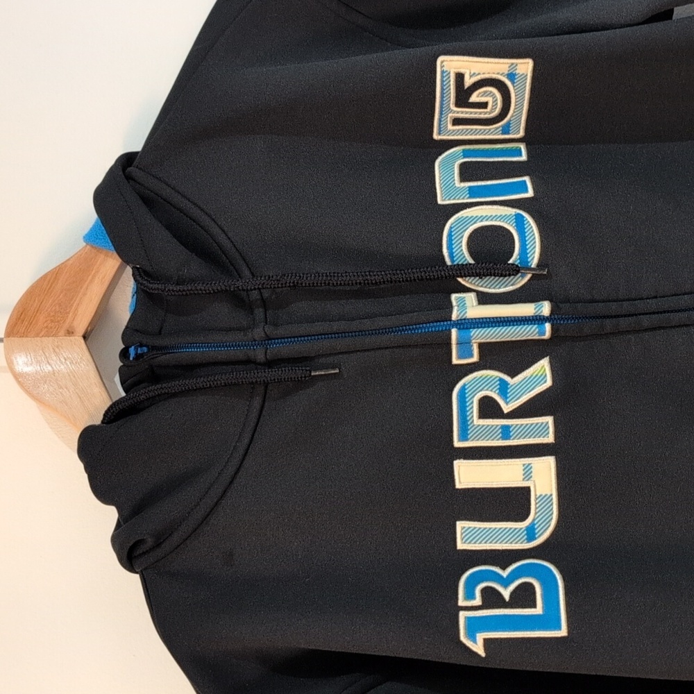 Burton Black & Blue Full zip Fleece Lined Hoodie OverSize S Pit To Pit 22" - Picture 2 of 6